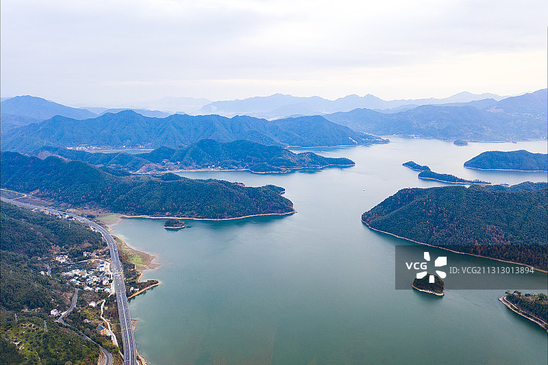 航拍中国浙江省台州市黄岩区长潭水库图片素材