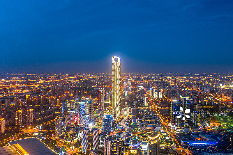 苏州国际金融中心与苏州园区夜景天际线航拍图片素材