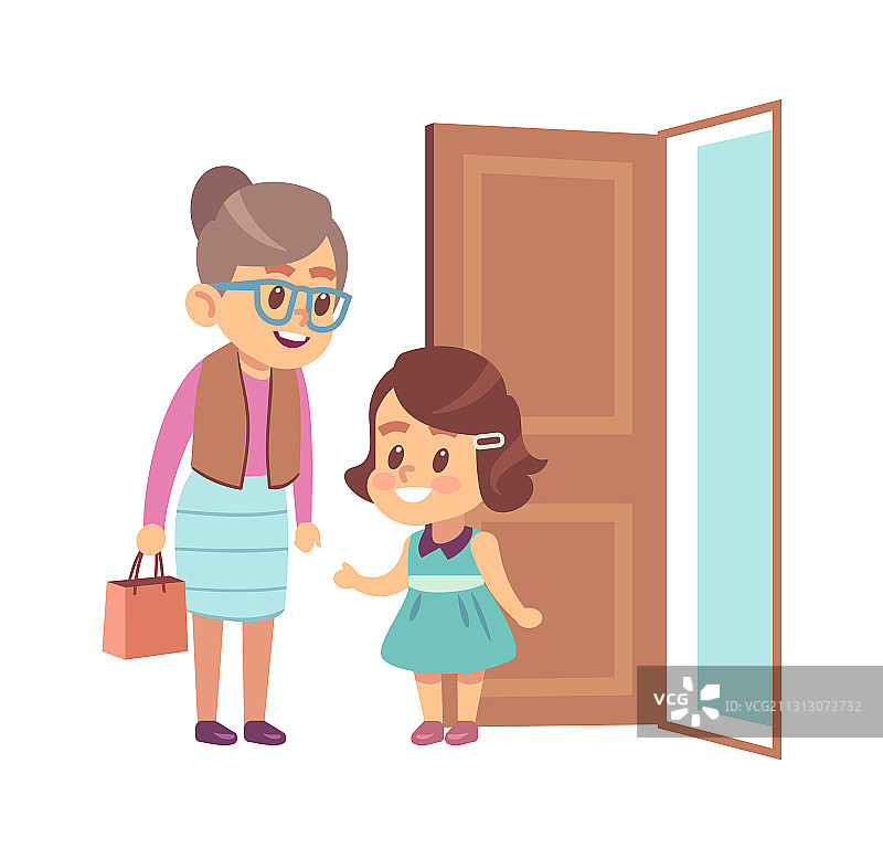 尊敬长辈懂礼貌的小女孩图片素材