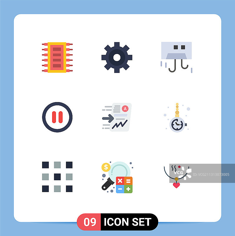 9个通用扁平风格的彩色标志符号图片素材