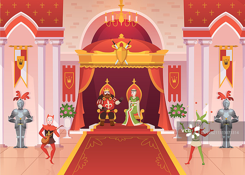 中世纪皇家宫殿的国王和王后内饰图片素材
