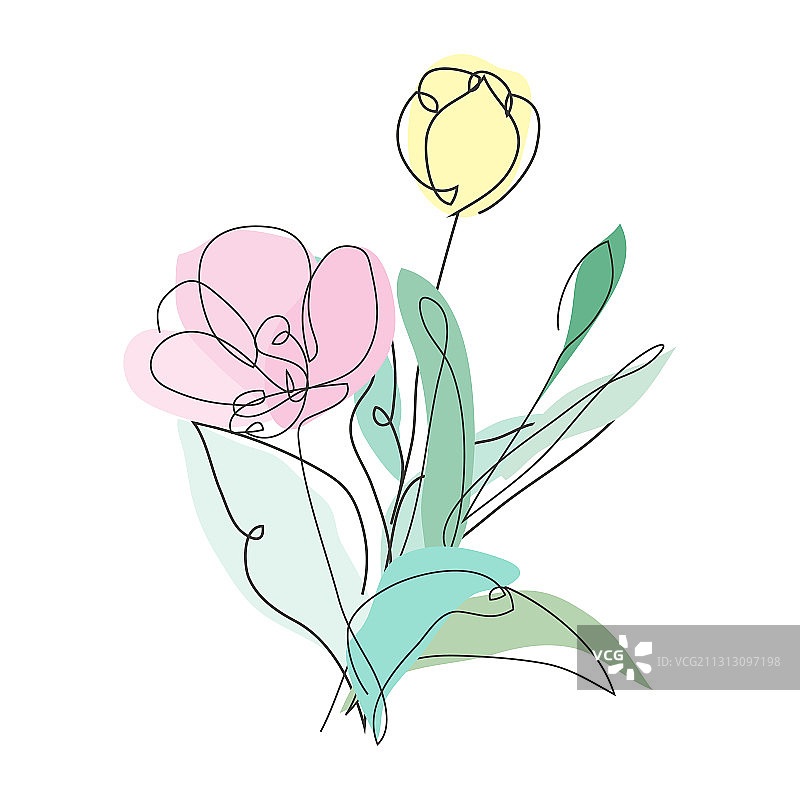 手绘花卉装饰线条艺术图片素材