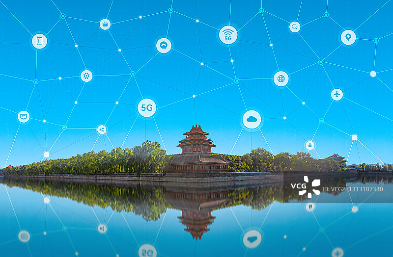 北京故宫角楼5G科技城市图片素材