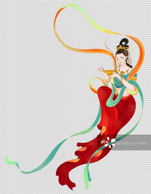 中国古代敦煌飞天舞女国潮插画图片素材