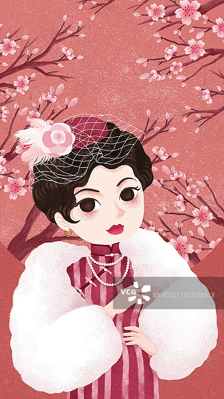 二十四节气立春梅花穿旗袍的女人图片素材