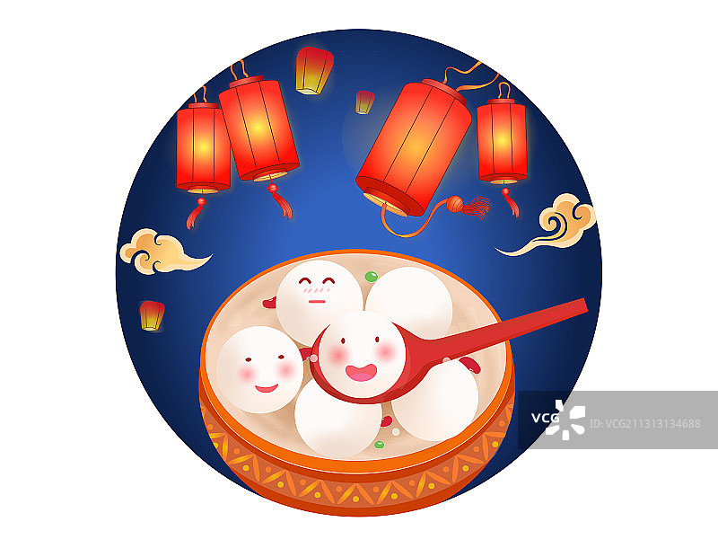 元宵节灯会一大碗汤圆和花灯祥云的喜庆素材图片素材