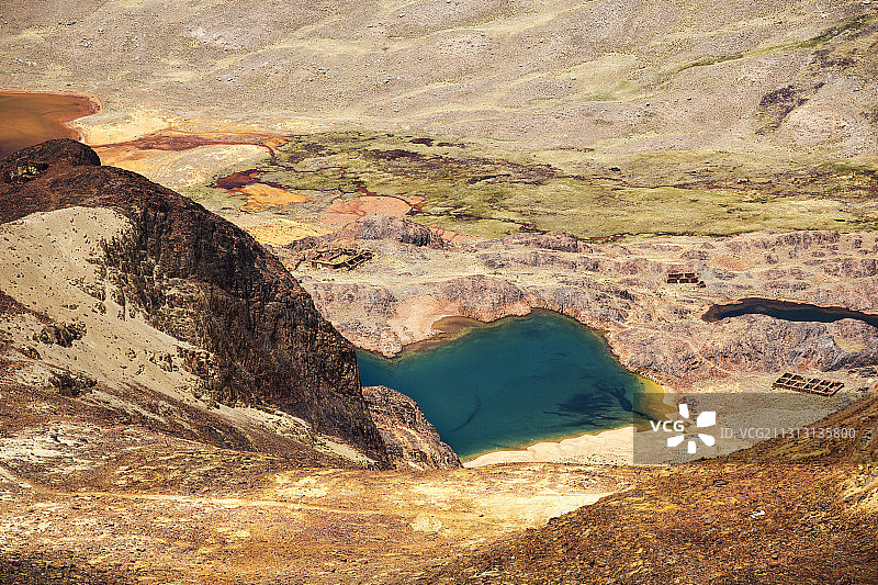 玻利维亚安第斯山脉查卡尔塔亚峰下的彩色湖泊图片素材