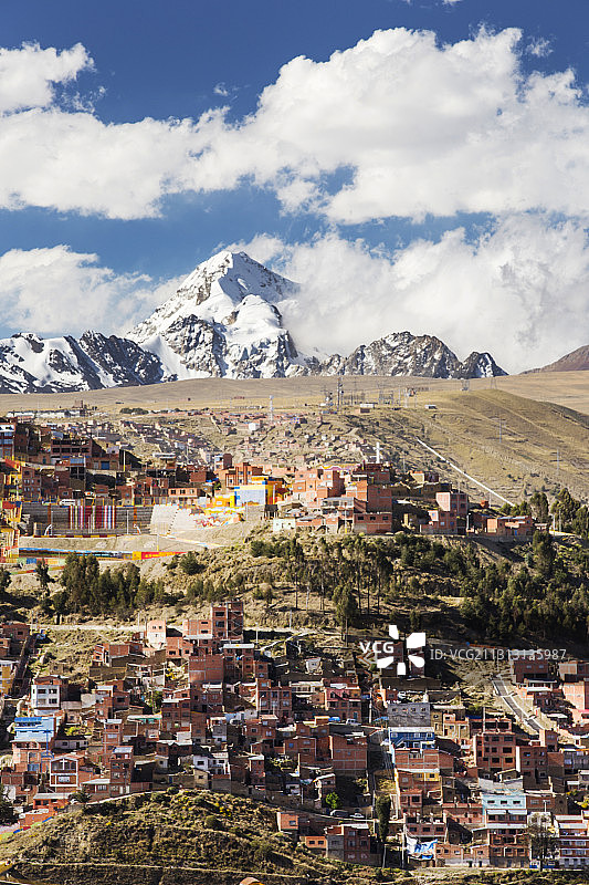 从玻利维亚拉巴斯埃尔阿尔托看到的瓦伊纳波托西峰图片素材