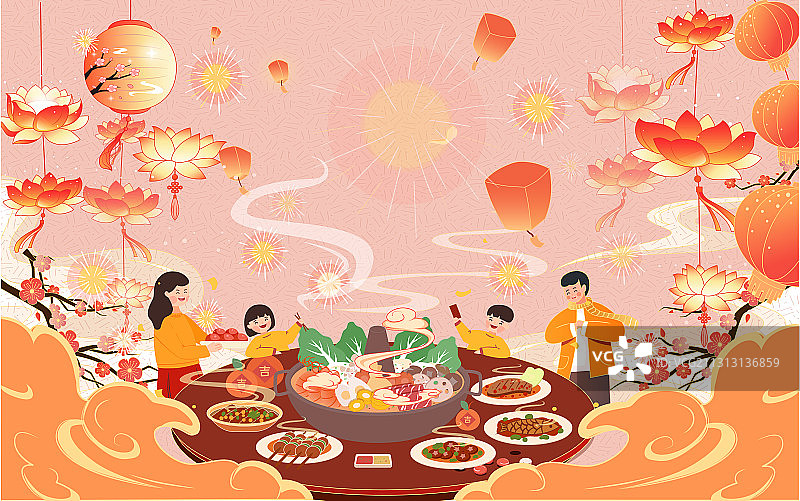 除夕新年国风插画图片素材