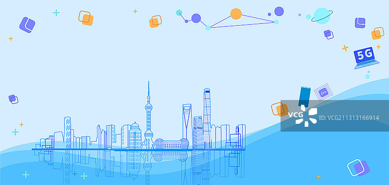 上海科技创新城市天际线建筑群的插画图片素材