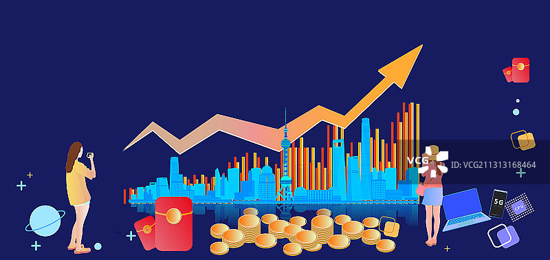 理财投资股票基金交易牛市的插画图片素材