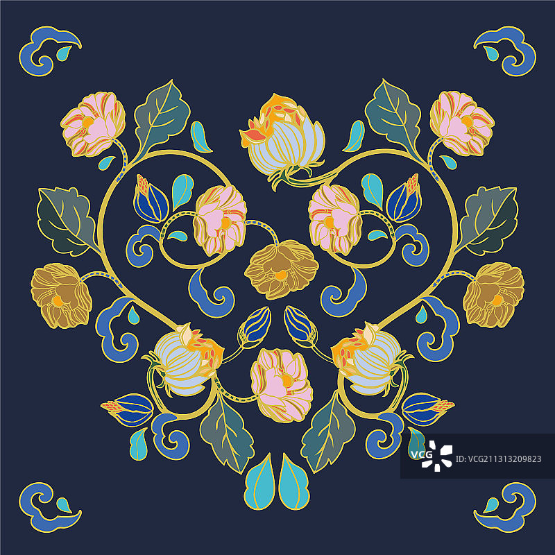 皇家镶嵌风格花卉套装图片素材