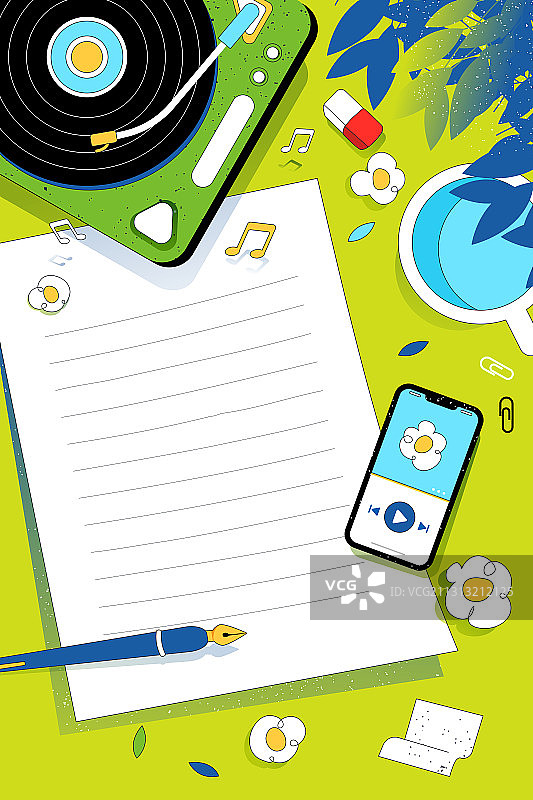 卡通春季春天立春节气绿色清新万物复苏少女花卉音乐风景矢量插画图片素材