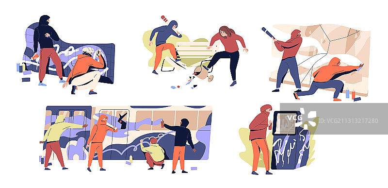 一群破坏公物的蒙面人图片素材