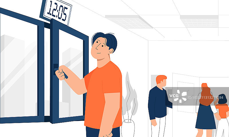 打开窗户的男性办公室职员图片素材