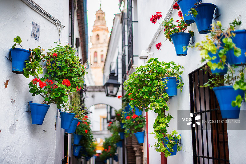 西班牙南部安达卢西亚的科尔多瓦的百花巷图片素材