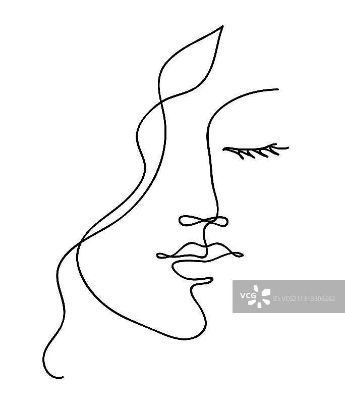 女孩面部连续线条画图片素材