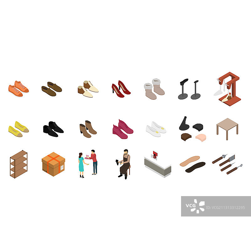 鞋子工坊图标概念3D 2.5D视图图片素材