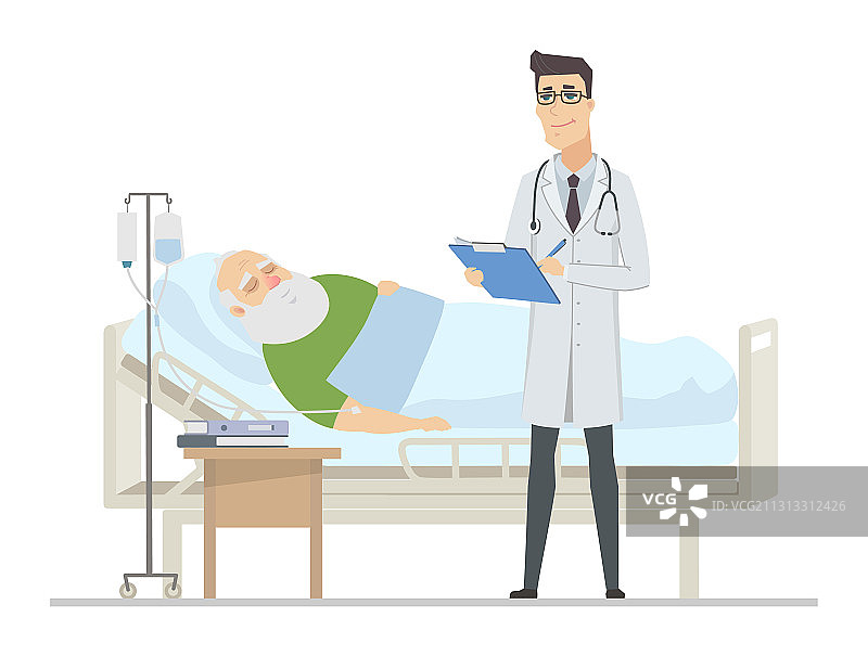 在医院的老年男人 - 扁平设计风格图片素材