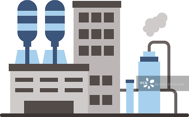 扁平风格的工业厂房建筑和烟囱图片素材