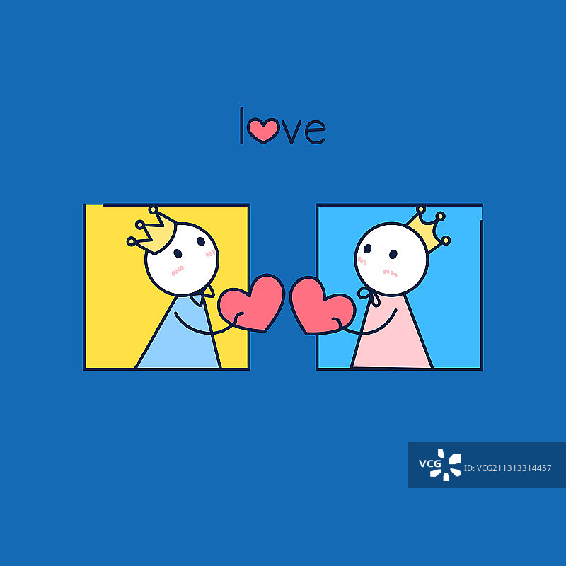 互赠爱心的王后王子小人可爱矢量插画图片素材