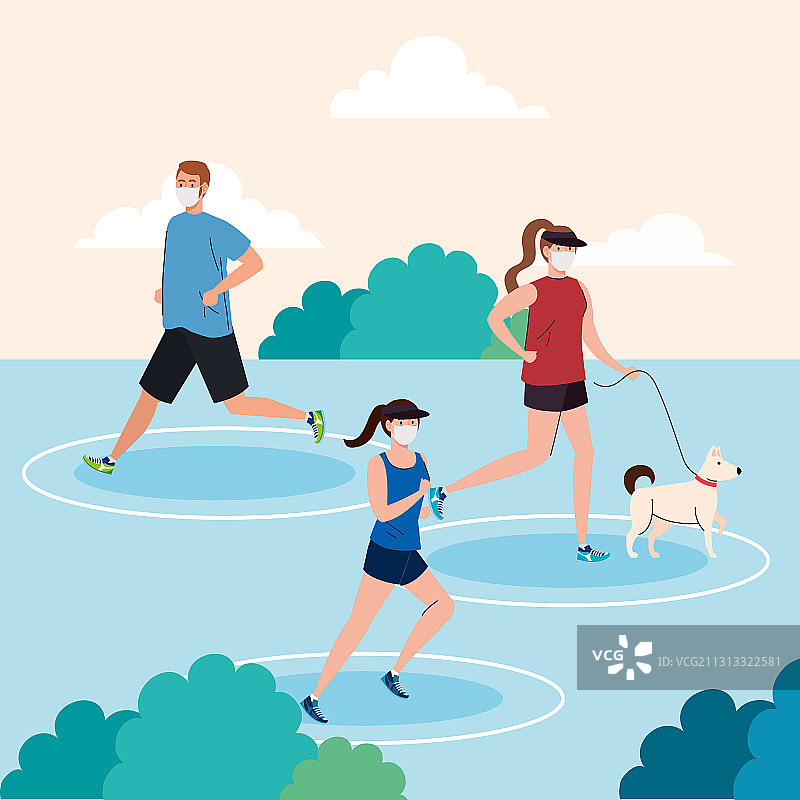 戴着口罩的年轻人保持社交距离图片素材