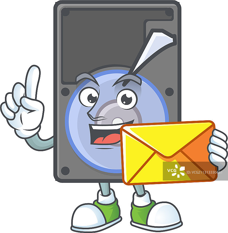 快乐的硬盘吉祥物与信封设计图片素材