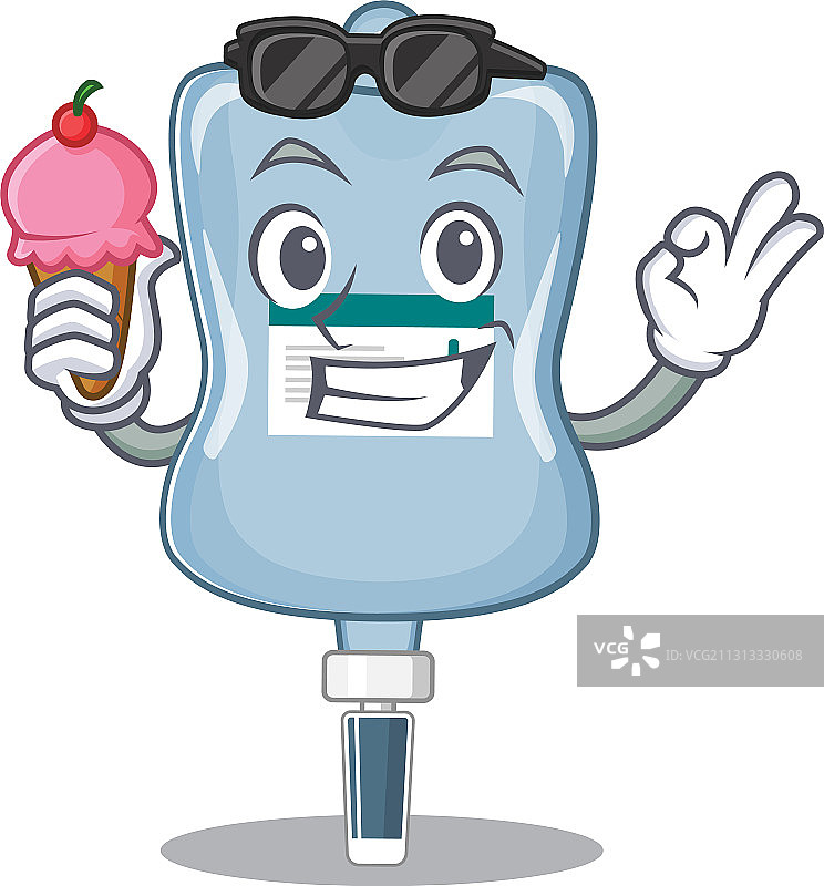 手拿冰淇淋的盐水袋吉祥物卡通设计图片素材