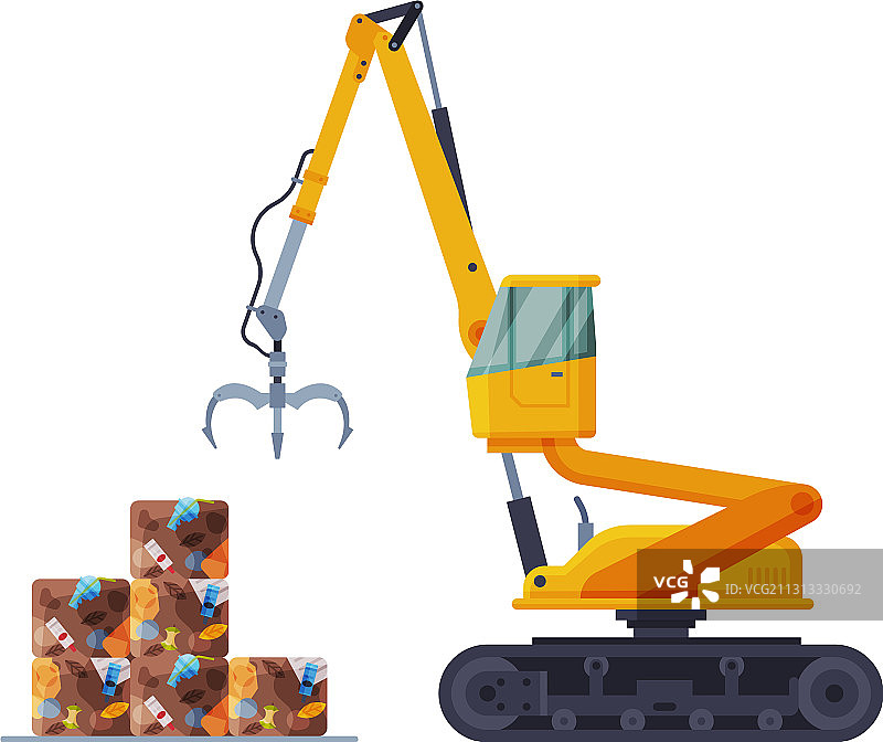 抓斗推土机将垃圾堆叠图片素材