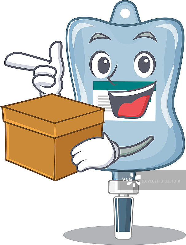 抱着盒子的可爱盐水袋卡通形象图片素材