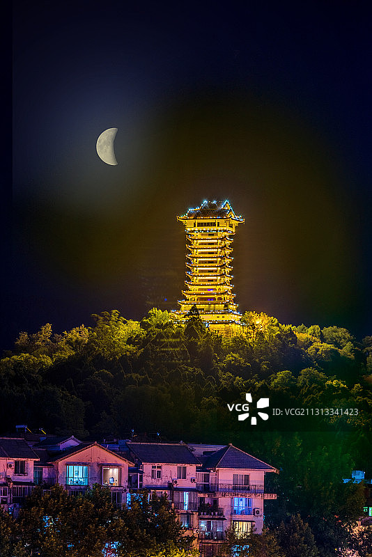 中国四川广元凤凰楼夜景图片素材