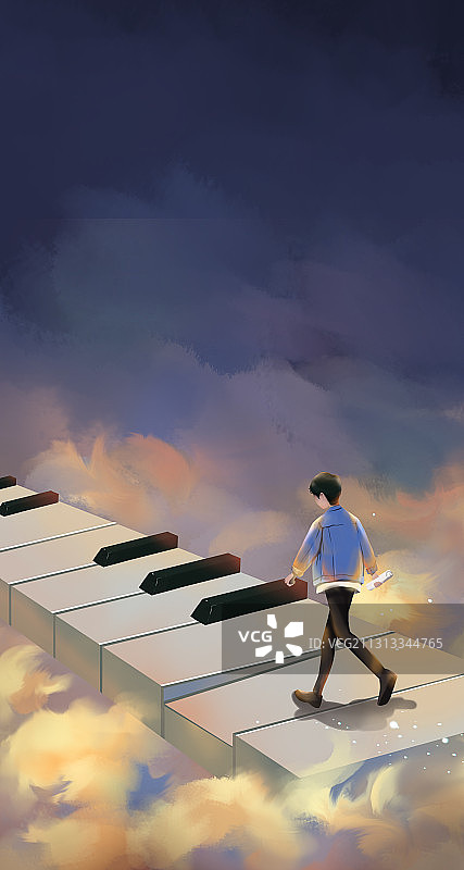 在钢琴键上行走的人插画  锁屏壁纸图片素材