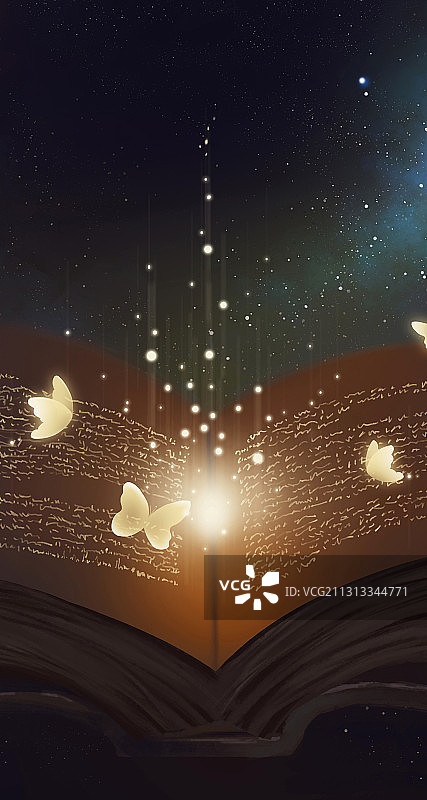 翻开的书页上有发光的蝴蝶 锁屏壁纸图片素材