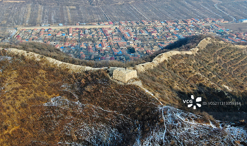 航拍冬季怀来镇边城长城小镇图片素材