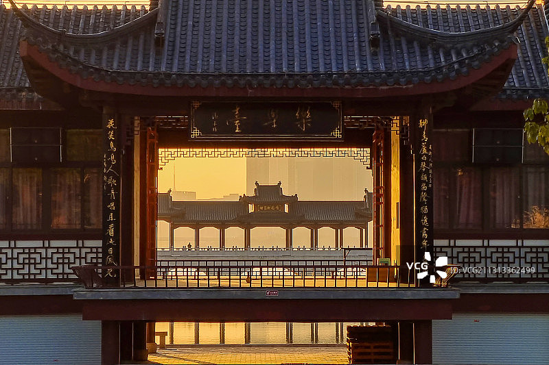 武汉市沙湖公园古建筑景观图片素材