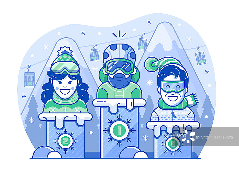 线条艺术滑雪比赛颁奖典礼图片素材