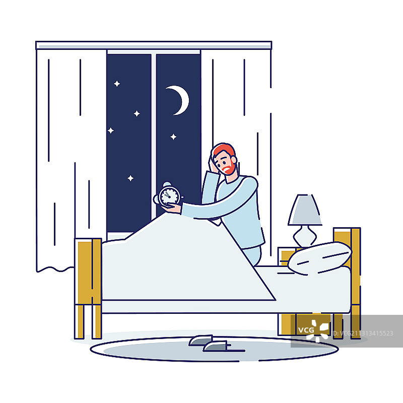 失眠看着闹钟的男人图片素材