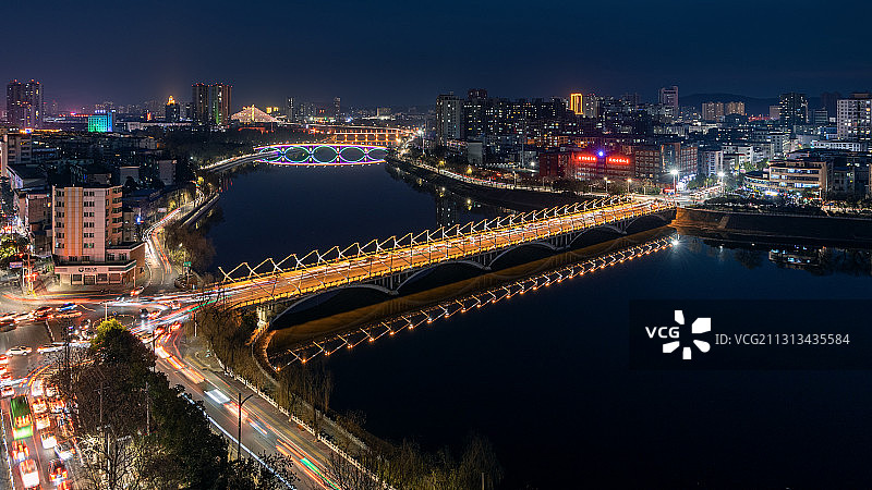 河南省信阳市浉河城市天际线夜景风光图片素材