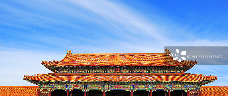 北京故宫太和门屋顶建筑形式：重檐歇山顶图片素材