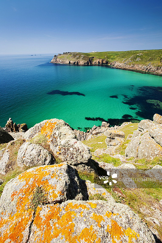 康沃尔郡格温纳普角与兰兹角之间的康沃尔海岸风光，英国图片素材