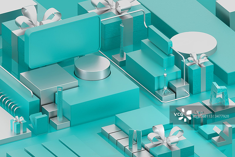 3D渲染的几何图形场景图图片素材