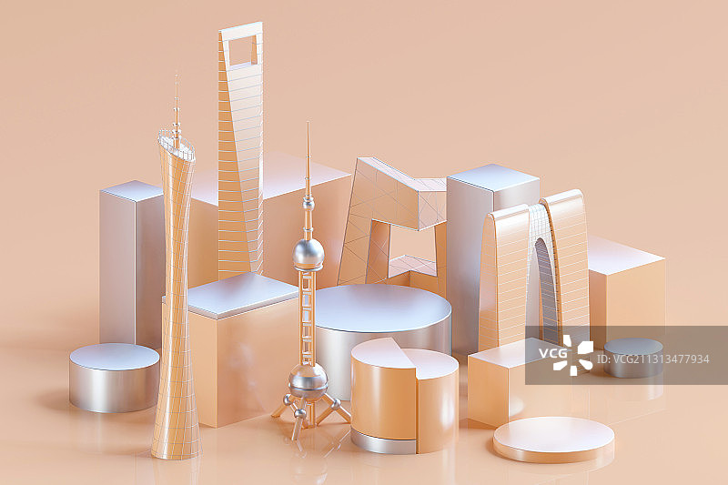 3D渲染的几何图形场景图图片素材