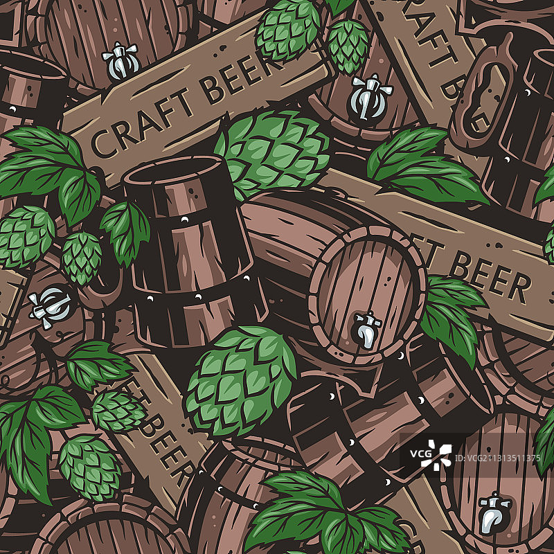 图案：桶装啤酒花和精酿啤酒杯图片素材