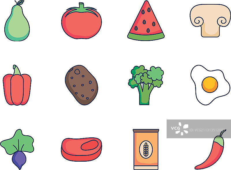 蔬菜健康食品图标线条填充图片素材