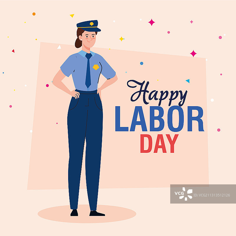 劳动节海报与女警务人员图片素材