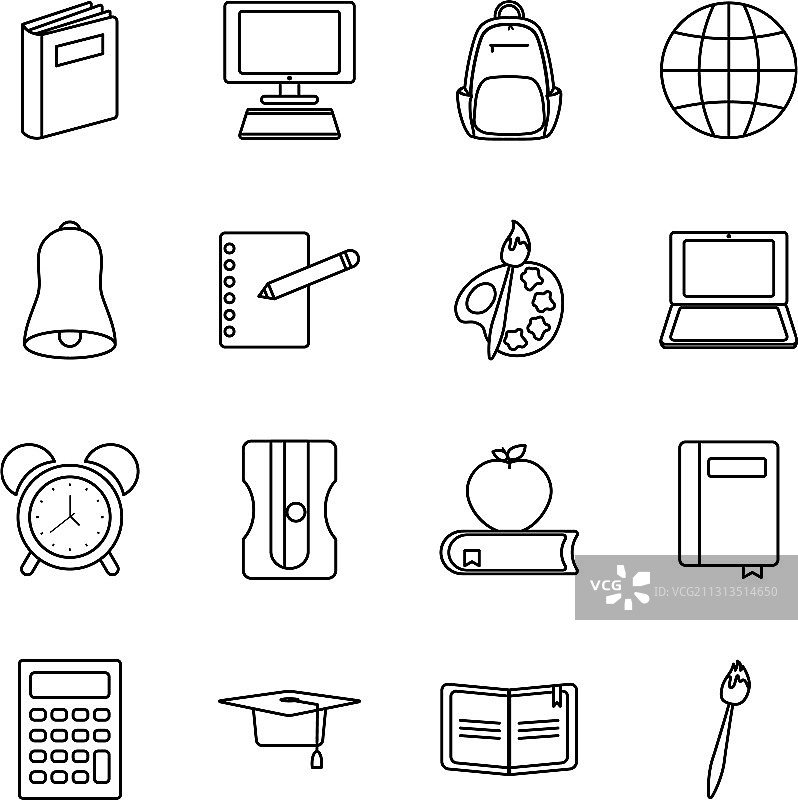 电脑与返校季图标线性风格图片素材