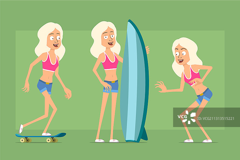 卡通扁平夏季漂亮女孩角色合集图片素材