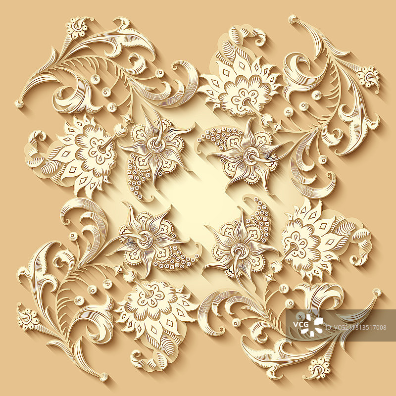 花卉手绘复古边界图片素材