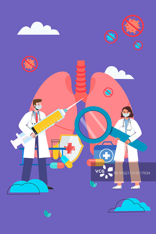 肺部疾病相关医疗健康概念矢量插画图片素材