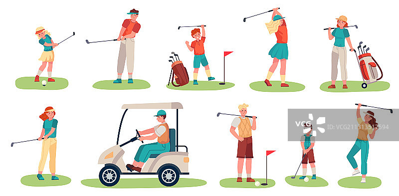 男女儿童高尔夫球手图片素材